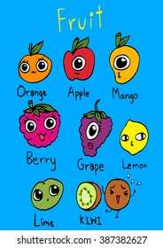 Fruit vector cartoon with eyes.