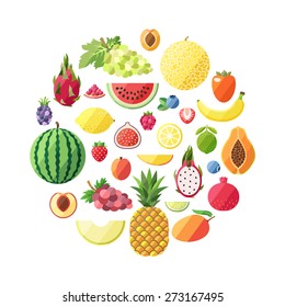 Fruit vector circle background. Modern flat design. Healthy food background.