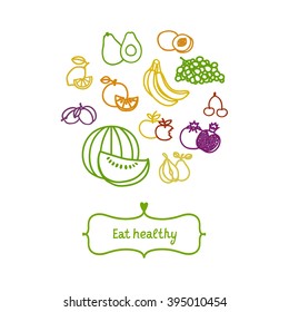Fruit vector circle on a white background. Healthy food design.