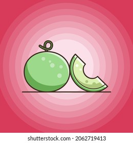Fruit vector design. One melon and sliced one flat illustration. For promotion, clip art, sticker, label, card, poster.