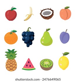 Fruit vector flat design. Fruit icons.	