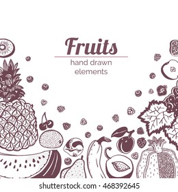 fruit vector frame veggie sketch set ananas