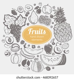 fruit vector frame veggie sketch set collection