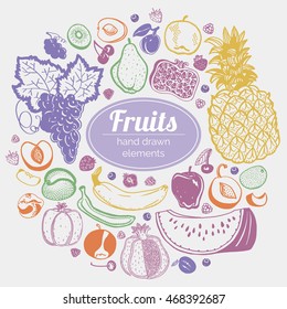 fruit vector frame veggie sketch set collection