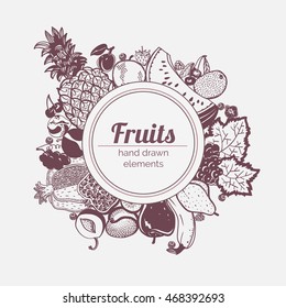 fruit vector frame veggie sketch set ananas