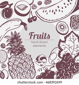 fruit vector frame veggie sketch set collection