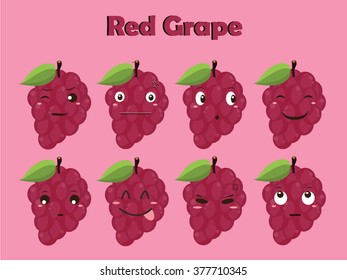 Fruit Vector - Grape Cartoon With Different  Expressions