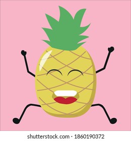 Fruit Vector graphic illustration cartoon character of pineapple. Pineapple illustration for children book, printing t-shirt, icon and design material