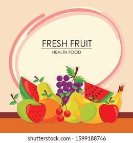 Fruit Vector icon or Background with colorful flat design, Fresh and healthy concept, stylish, cute and trendy design
