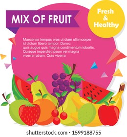 Fruit Vector icon or Background with colorful flat design, Fresh and healthy concept, stylish, cute and trendy design
