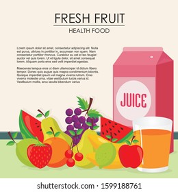 Fruit Vector icon or Background with colorful flat design, Fresh and healthy concept, stylish, cute and trendy design