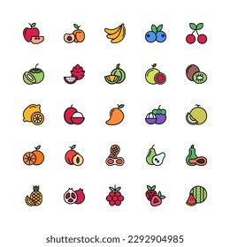 conjunto de iconos de vector de frutas estilo de línea rellenado. uso perfecto para presentación, sitio web, aplicación y más. estilo de línea de color de conjunto de iconos simple