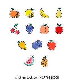 Fruit vector icons.  2D illustrations