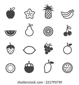 Fruit Vector Icons, Mono Symbols On White Background