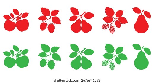 Fruit vector icons set. Organic fruit symbol collection