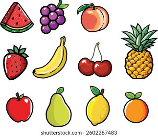 Fruit Vector Illustration, Cartoon Clipart, and Line Art Design