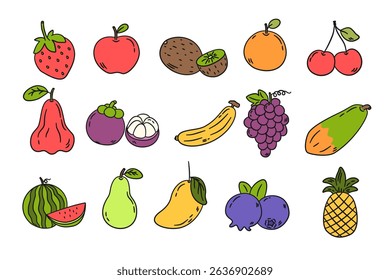 Fruit Vector Illustration Set. Hand Drawn Vector healthy food Fruit collection and Cartoon Botanical Banners.
