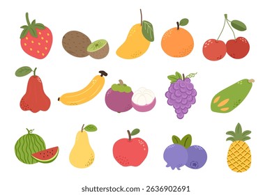 Fruit Vector Illustration Set. Hand Drawn Vector healthy food Fruit collection and Cartoon Botanical Banners.