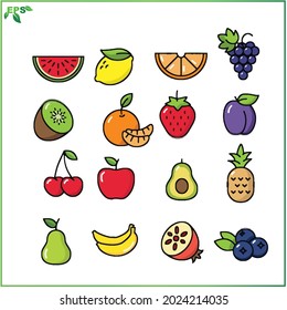 fruit vector illustration set, various fruits with flat design concept