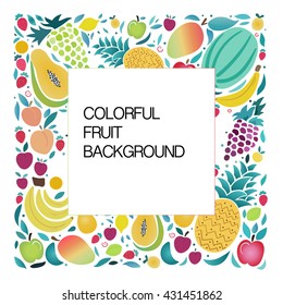 Fruit vector illustration with space for text. Eco food menu background. Vector collection of fresh healthy fruits made in flat style.