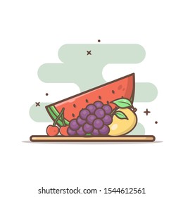 fruit vector illustration such as water melon, cherry, grape, mango