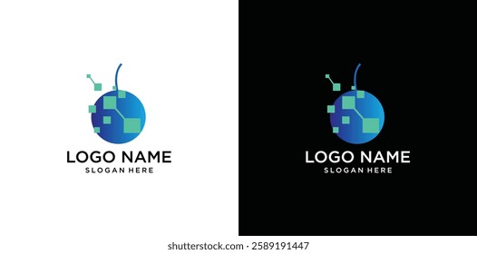 fruit vector logo with colorful technology concept