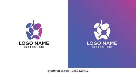 fruit vector logo with colorful technology concept