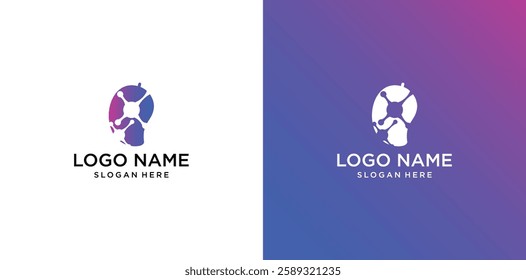 fruit vector logo with colorful technology concept
