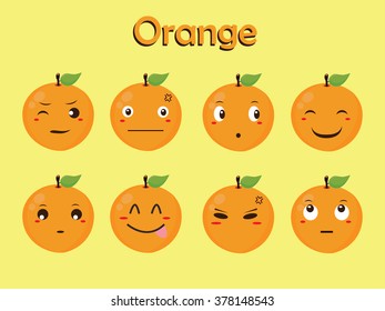 Fruit Vector - Orange Cartoon with Different Expressions