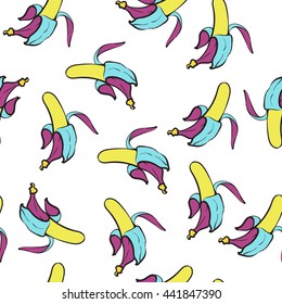 Fruit  vector pattern. Colorful background with bananas. Seamless fruit texture