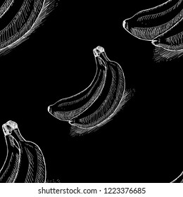 Fruit vector seamless pattern banana sketch hand drawn white chalk board background