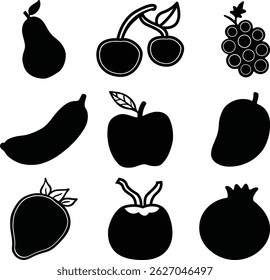 fruit vector silhouette set art and illustration
