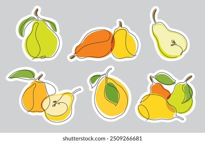 Conjunto de pegatinas de Vector de frutas con peras estilizadas en estilo minimalista