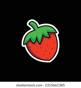 fruit vector, strawberry sticker isolated on black background