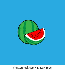 Obstvektor. Wassermelone Flache Vektorgrafik einzeln auf blauem Hintergrund.