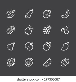 fruit vector white icon set on black background