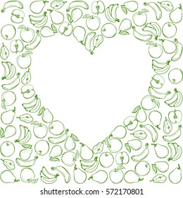 Fruit. Vegan. Heart of fruits. Vector graphics.