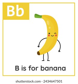 Fruit and vegetable alphabet flashcard for children. Learning letter B. B is for banana.