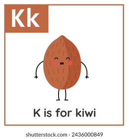 Fruit and vegetable alphabet flashcard for children. Learning letter K. k is for kiwi.