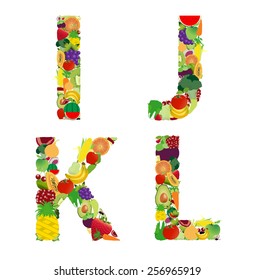 Fruit and vegetable alphabet - letter I J K L, Vector illustration modern design