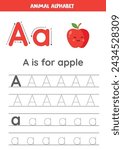 Fruit and vegetable alphabet writing for preschool kids. Letter a is for apple.