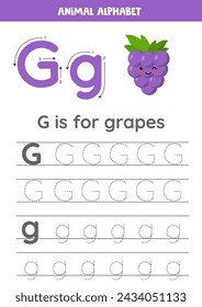 Fruit and vegetable alphabet writing for preschool kids. Letter G is for grapes.