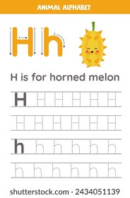 Fruit and vegetable alphabet writing for preschool kids. Letter H is for horned melon.