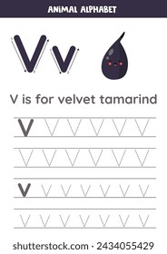 Fruit and vegetable alphabet writing for preschool kids. Letter V is for velvet tamarind.