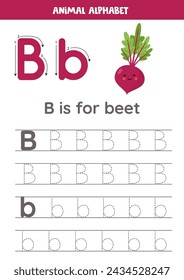 Fruit and vegetable alphabet writing for preschool kids. Letter B is for beet.
