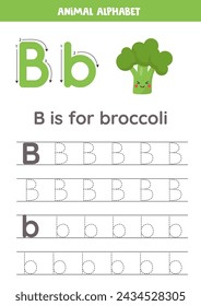 Fruit and vegetable alphabet writing for preschool kids. Letter B is for broccoli.