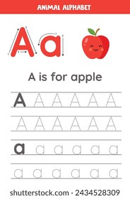 Fruit and vegetable alphabet writing for preschool kids. Letter a is for apple.