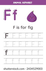 Fruit and vegetable alphabet writing for preschool kids. Letter F is for fig.