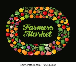 Fruit and vegetable background. Modern flat design. collection elements based on the theme of food, farm, gardening. vector illustration