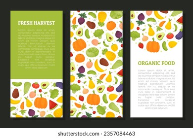 Diseño de pancarta de frutas y verduras con plantilla de vectores de cultivo de jardín maduro